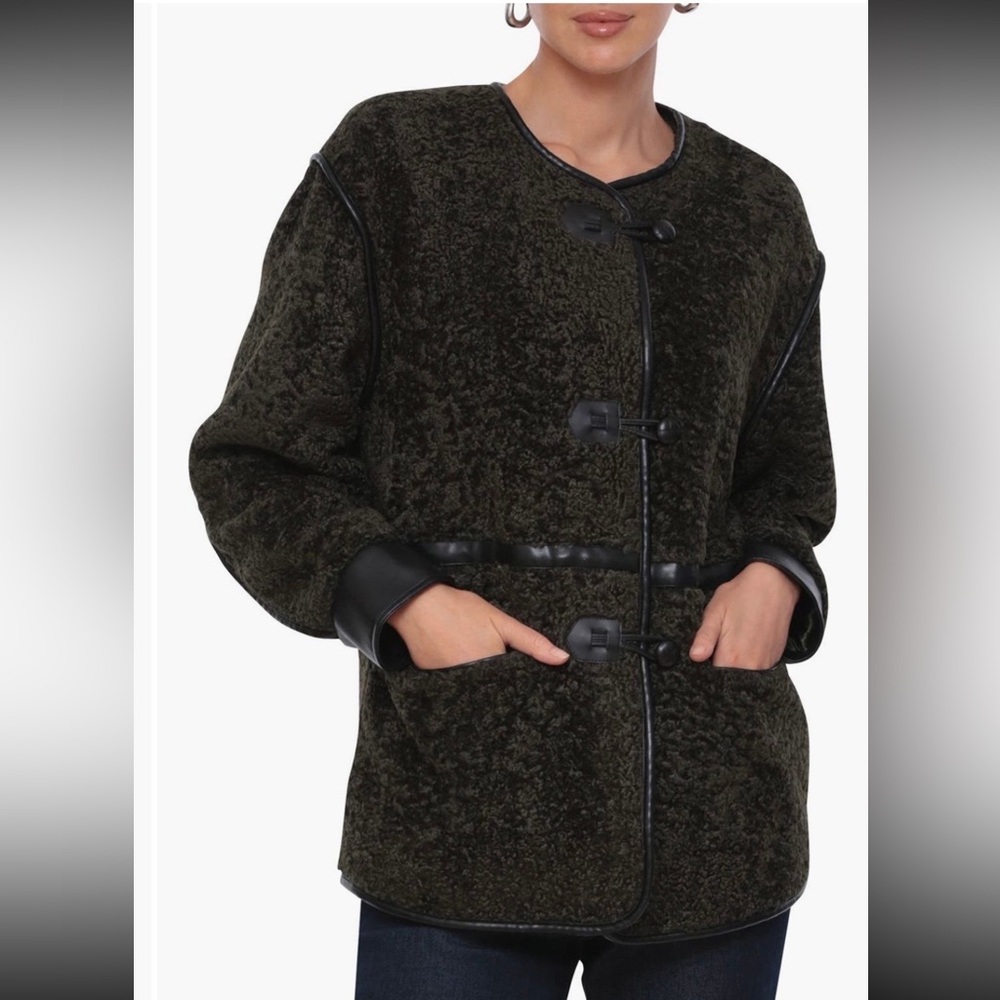 7 For All Mankind Dark Olive Faux Shearling Jacket